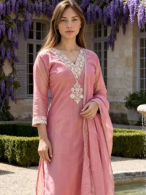 Women Ethnic Motifs Embroidered Regular Kurta with Trousers & With Dupatta 6