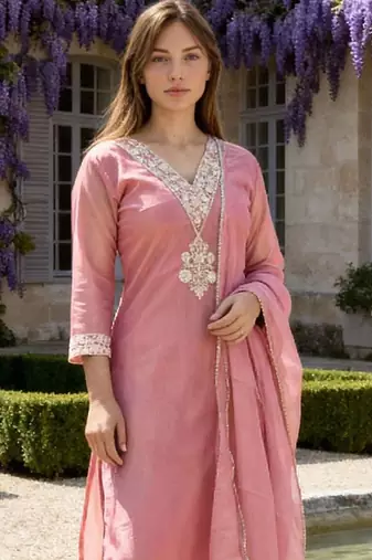 Women Ethnic Motifs Embroidered Regular Kurta with Trousers & With Dupatta