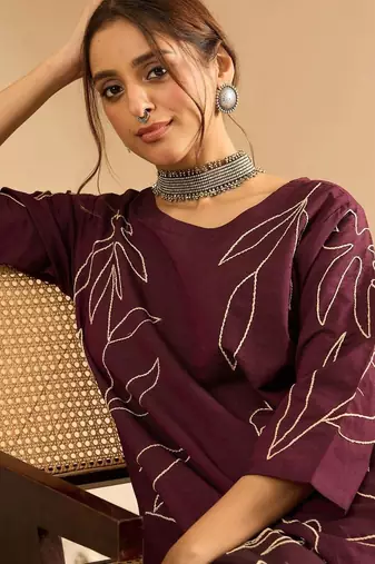 Women Ethnic Motifs Embroidered Regular Thread Work Pure Cotton Kurta with Trousers