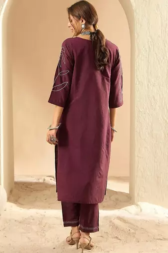 Women Ethnic Motifs Embroidered Regular Thread Work Pure Cotton Kurta with Trousers