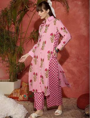 Women Floral Printed Regular Pure Cotton Kurta with Palazzos 2