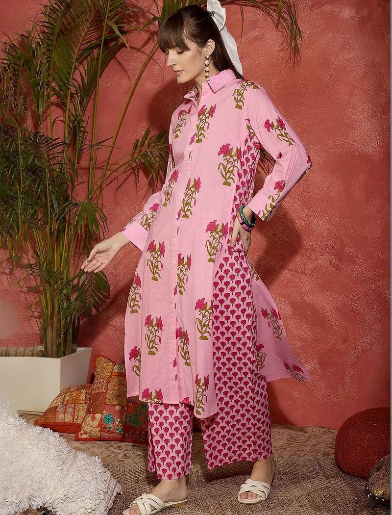 Women Floral Printed Regular Pure Cotton Kurta with Palazzos