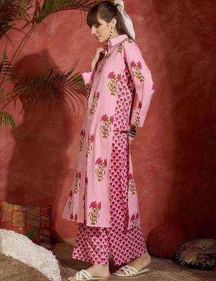 Women Floral Printed Regular Pure Cotton Kurta with Palazzos 3