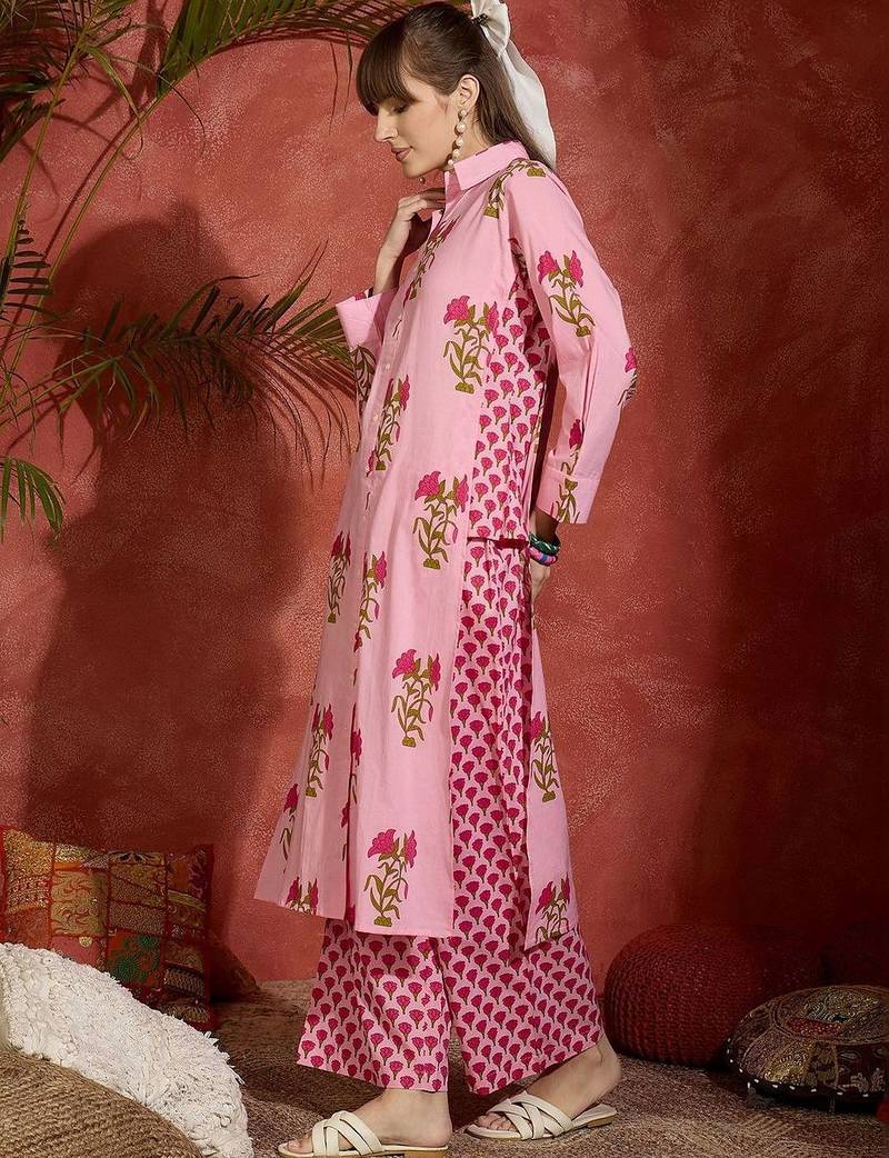 Women Floral Printed Regular Pure Cotton Kurta with Palazzos