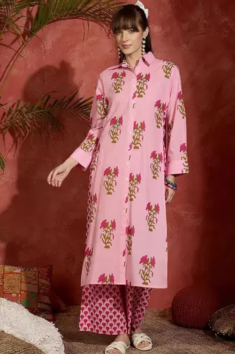 Women Floral Printed Regular Pure Cotton Kurta with Palazzos