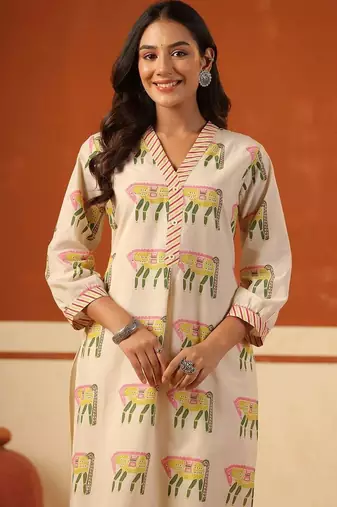 Women Ethnic Motifs Printed Regular Pure Cotton Kurta with Trousers