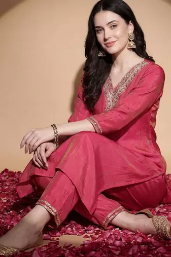 Women Ethnic Motifs Embroidered Regular Kurta with Trousers