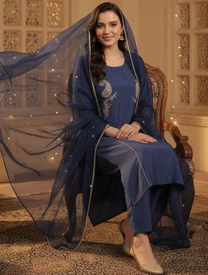 Women Paisley Embroidered Regular Sequinned Kurta with Trousers & With Dupatta 1