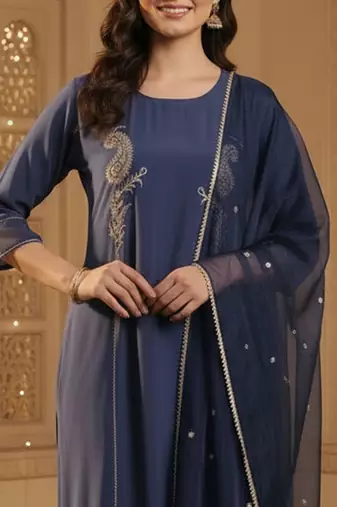 Women Paisley Embroidered Regular Sequinned Kurta with Trousers & With Dupatta