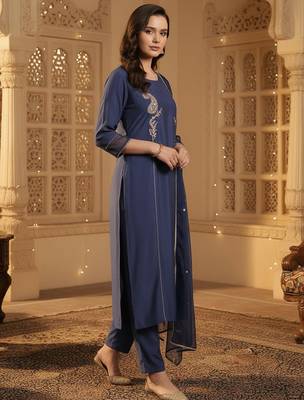 Women Paisley Embroidered Regular Sequinned Kurta with Trousers & With Dupatta 4