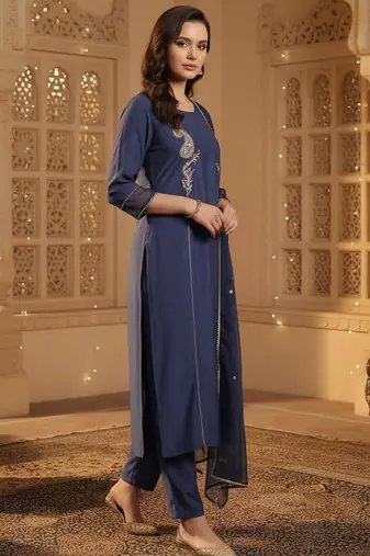 Women Paisley Embroidered Regular Sequinned Kurta with Trousers & With Dupatta