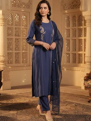 Women Paisley Embroidered Regular Sequinned Kurta with Trousers & With Dupatta 6