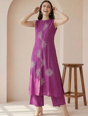 Women Ethnic Motifs Embroidered Regular Thread Work Pure Cotton Kurta with Palazzos 2