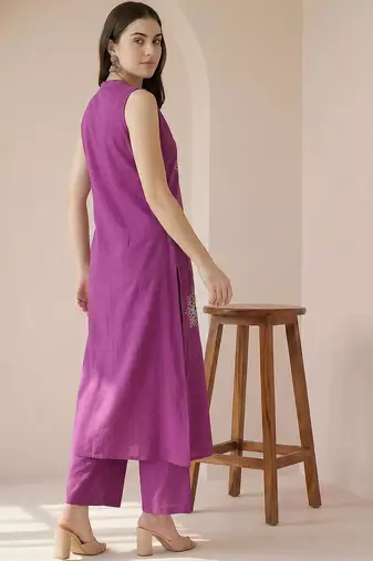 Women Ethnic Motifs Embroidered Regular Thread Work Pure Cotton Kurta with Palazzos