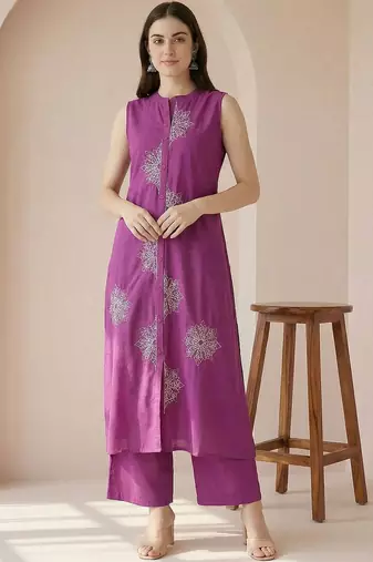 Women Ethnic Motifs Embroidered Regular Thread Work Pure Cotton Kurta with Palazzos