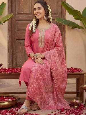 Women Ethnic Motifs Embroidered Regular Thread Work Kurta with Trousers & With Dupatta 1
