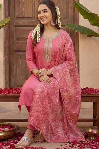 Women Ethnic Motifs Embroidered Regular Thread Work Kurta with Trousers & With Dupatta