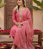Women Ethnic Motifs Embroidered Regular Thread Work Kurta with Trousers & With Dupatta