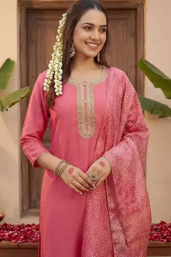 Women Ethnic Motifs Embroidered Regular Thread Work Kurta with Trousers & With Dupatta