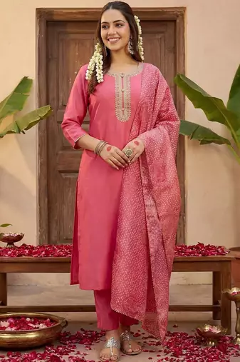 Women Ethnic Motifs Embroidered Regular Thread Work Kurta with Trousers & With Dupatta