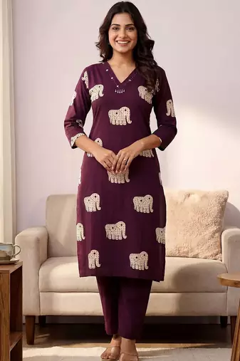 Women Ethnic Motifs Printed Regular Pure Cotton Kurta with Trousers