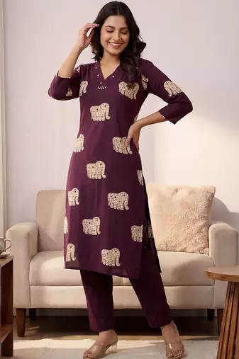 Women Ethnic Motifs Printed Regular Pure Cotton Kurta with Trousers