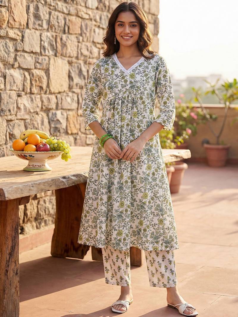 Women Floral Printed Regular Pure Cotton Kurta with Trousers & With Dupatta