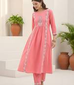 Women Ethnic Motifs Embroidered Panelled Thread Work Pure Cotton Kurta with Trousers
