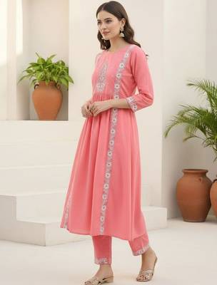 Women Ethnic Motifs Embroidered Panelled Thread Work Pure Cotton Kurta with Trousers 2
