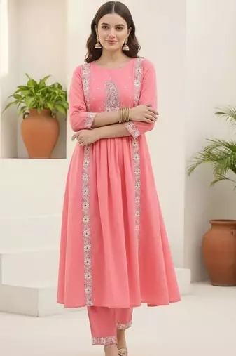 Women Ethnic Motifs Embroidered Panelled Thread Work Pure Cotton Kurta with Trousers