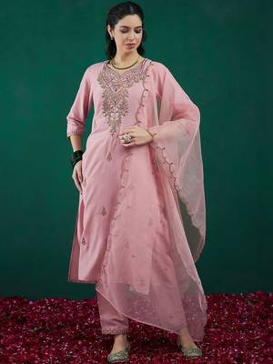 Women Ethnic Motifs Embroidered Regular Thread Work Kurta with Trousers & With Dupatta 1