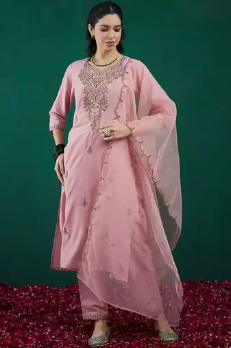 Women Ethnic Motifs Embroidered Regular Thread Work Kurta with Trousers & With Dupatta