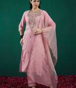 Women Ethnic Motifs Embroidered Regular Thread Work Kurta with Trousers & With Dupatta