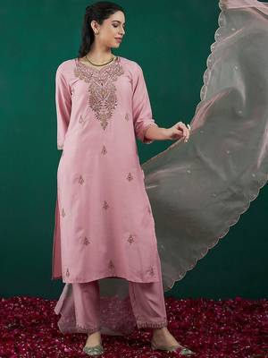 Women Ethnic Motifs Embroidered Regular Thread Work Kurta with Trousers & With Dupatta 5