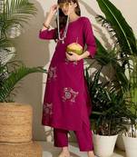 Women Embroidered Regular Pure Cotton Kurta with Trousers