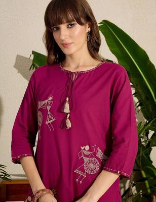 Women Embroidered Regular Pure Cotton Kurta with Trousers 2