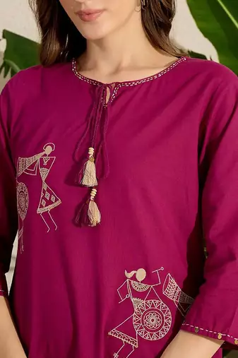 Women Embroidered Regular Pure Cotton Kurta with Trousers