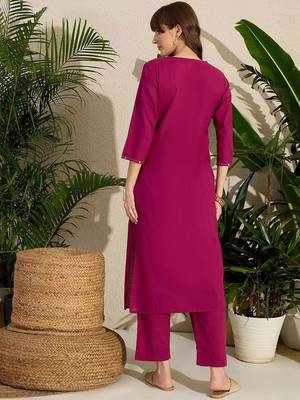 Women Embroidered Regular Pure Cotton Kurta with Trousers 4
