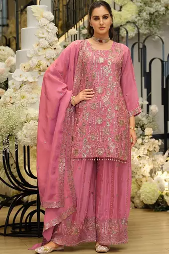 Women Ethnic Motifs Embroidered Regular Sequinned Kurta with Sharara & With Dupatta