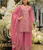Women Ethnic Motifs Embroidered Regular Sequinned Kurta with Sharara & With Dupatta
