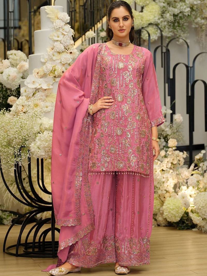 Women Ethnic Motifs Embroidered Regular Sequinned Kurta with Sharara & With Dupatta