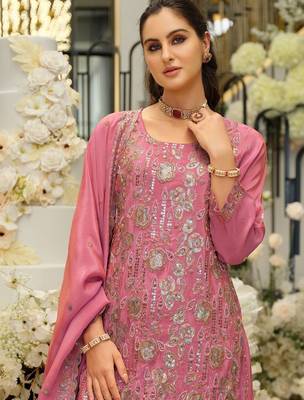 Women Ethnic Motifs Embroidered Regular Sequinned Kurta with Sharara & With Dupatta 2