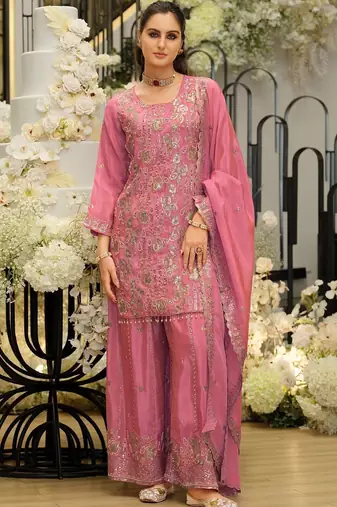 Women Ethnic Motifs Embroidered Regular Sequinned Kurta with Sharara & With Dupatta