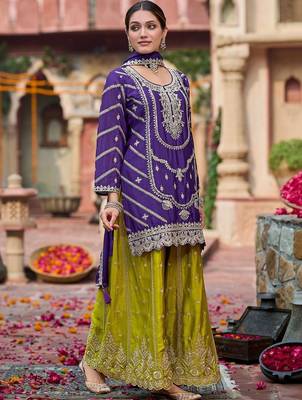 Women Ethnic Motifs Embroidered Regular Sequinned Kurta with Palazzos & With Dupatta 1