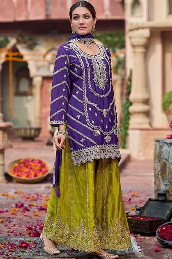 Women Ethnic Motifs Embroidered Regular Sequinned Kurta with Palazzos & With Dupatta