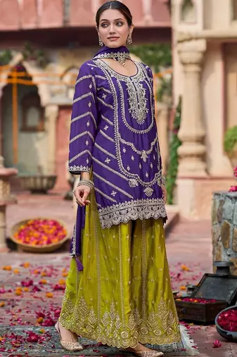 Women Ethnic Motifs Embroidered Regular Sequinned Kurta with Palazzos & With Dupatta