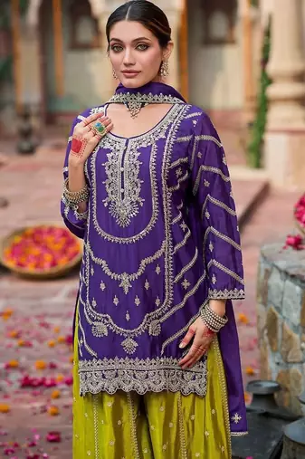 Women Ethnic Motifs Embroidered Regular Sequinned Kurta with Palazzos & With Dupatta