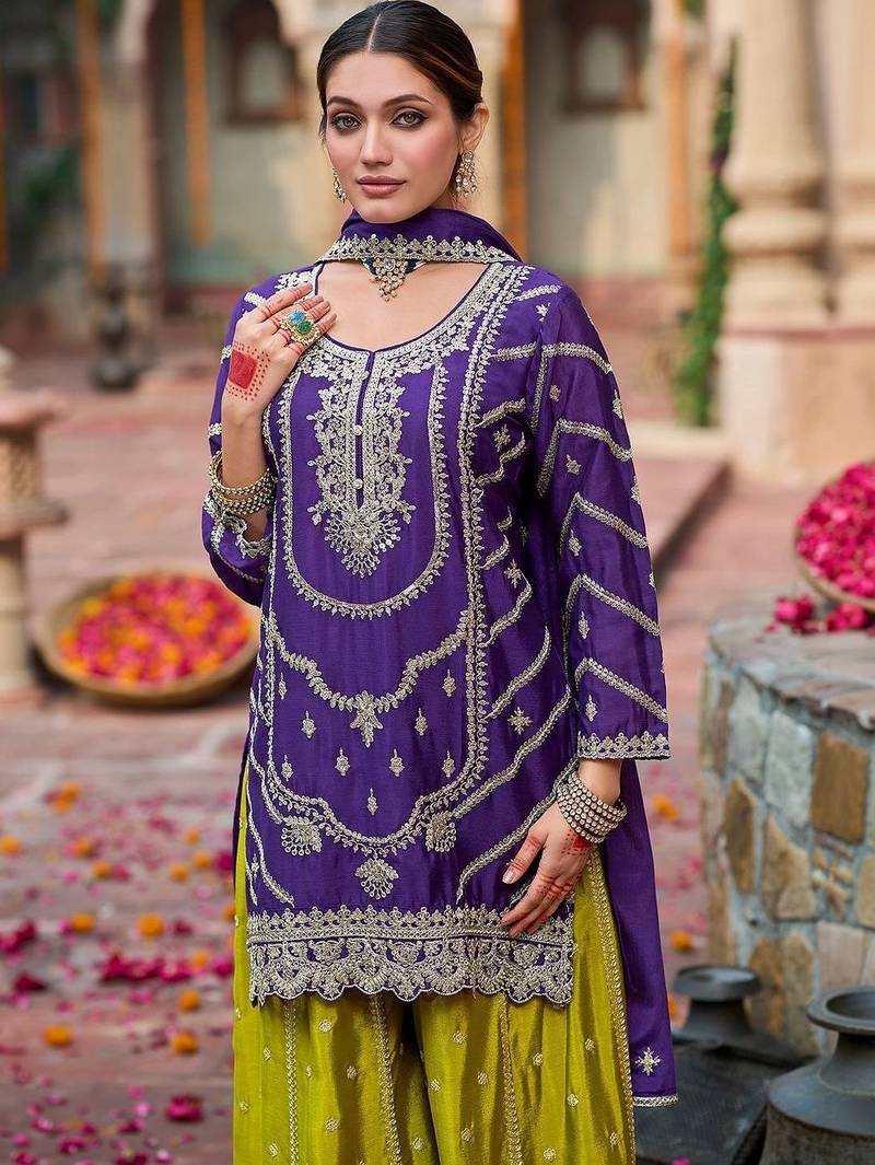 Women Ethnic Motifs Embroidered Regular Sequinned Kurta with Palazzos & With Dupatta