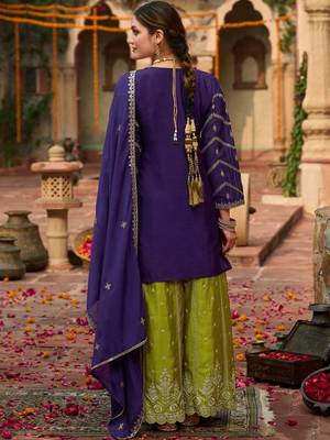 Women Ethnic Motifs Embroidered Regular Sequinned Kurta with Palazzos & With Dupatta 3