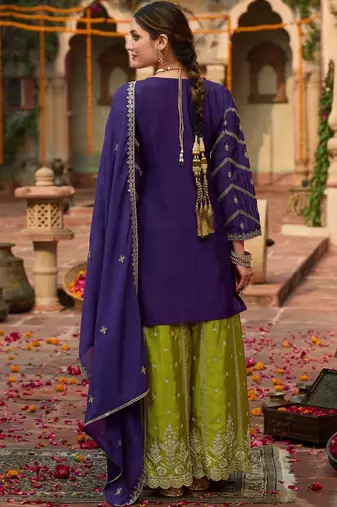 Women Ethnic Motifs Embroidered Regular Sequinned Kurta with Palazzos & With Dupatta